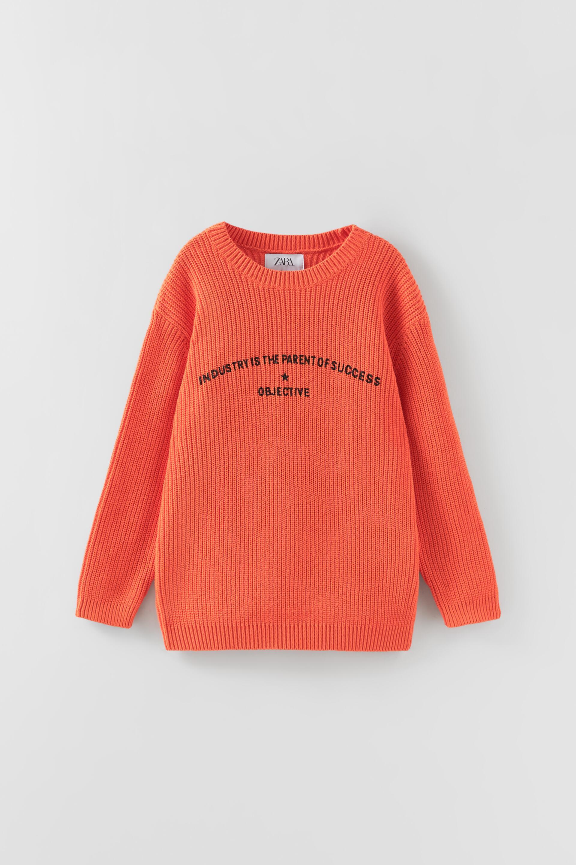 CHUNKY KNIT SWEATER WITH SLOGAN Orange ZARA Ireland